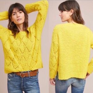 Anthropologie Sleeping On Snow Bright Lights Yellow Alpaca Blend Pull On Sweater